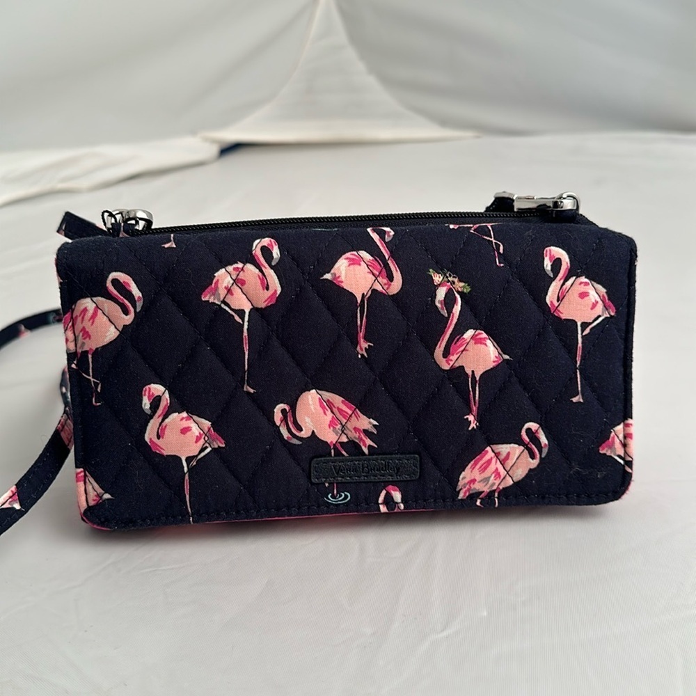Vera Bradley Flamingo Fiesta RFID wallet crossbody bag navy blue pink multicolor